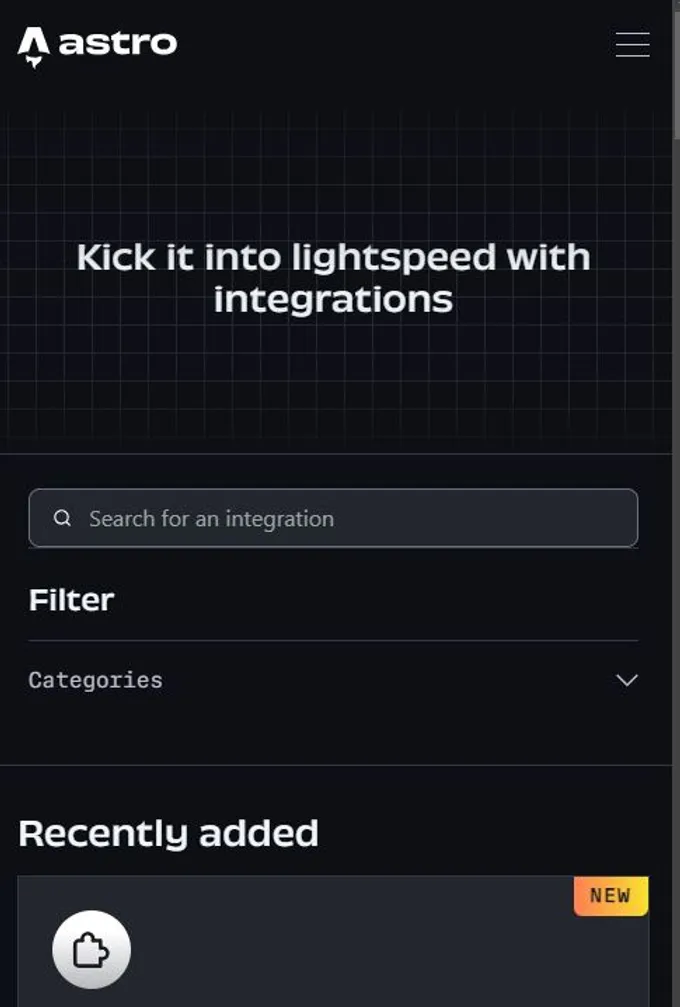 wyszukiwarka modułów i integracji w astro
