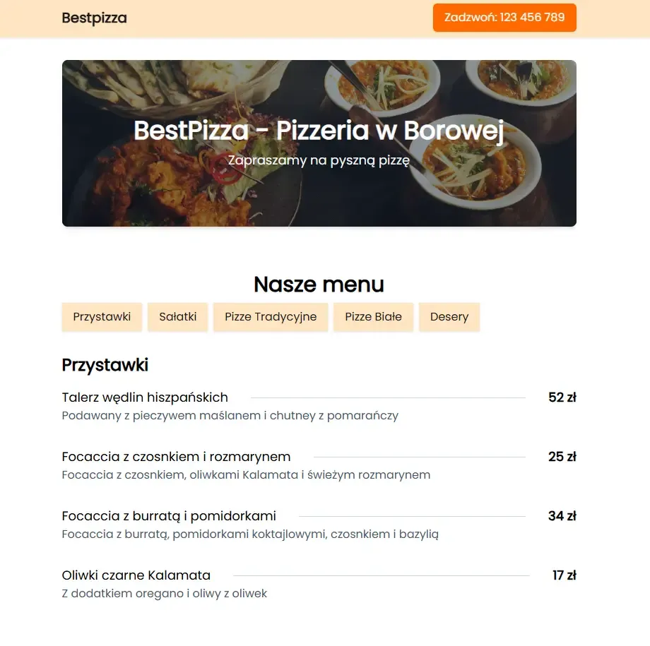 Przykładowe menu w zaimplementoane w systemie czytelnemenu.pl