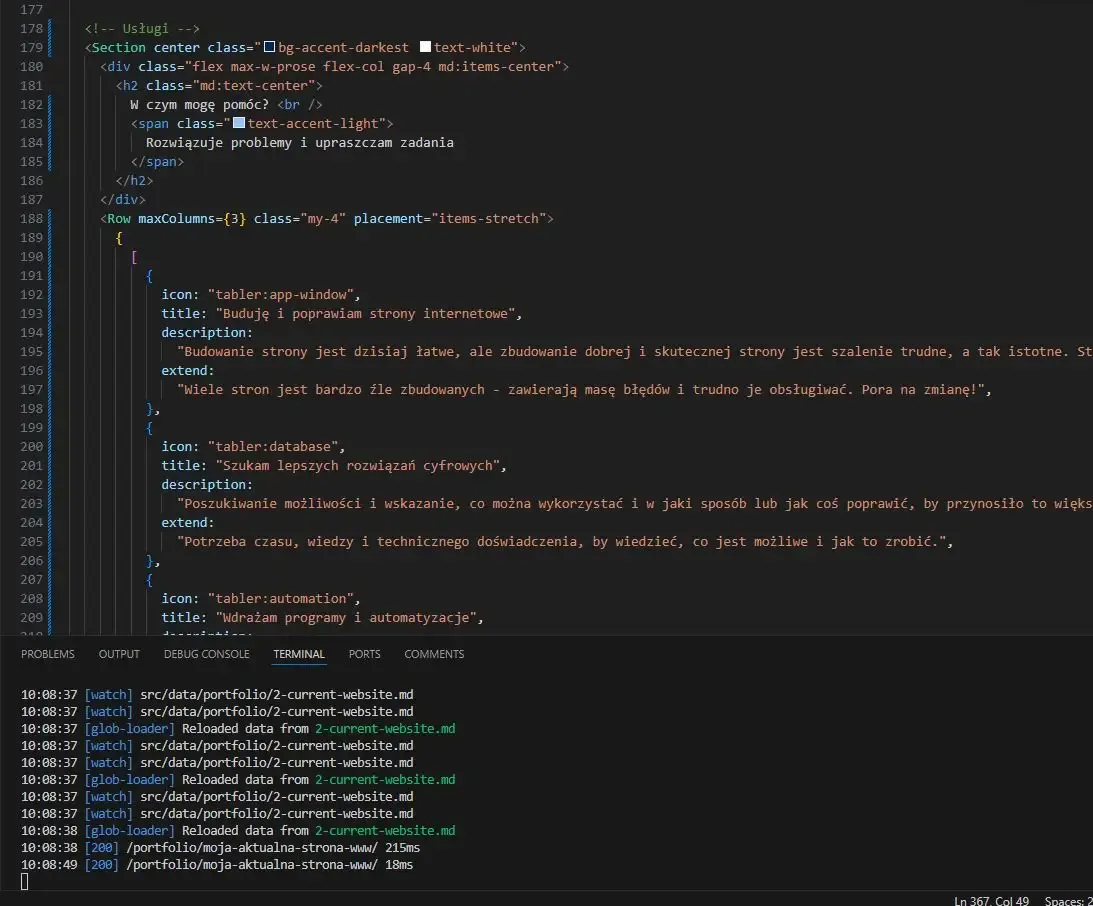 Kodowanie strony internetowej w astro