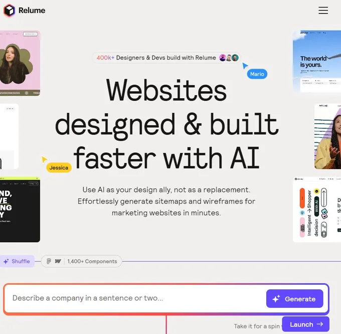 Zrzut ekranu aplikacji relume.io