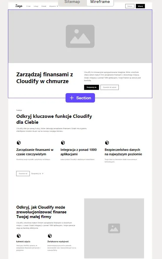 wygenerowany układ i treść podstrony przez relume.io