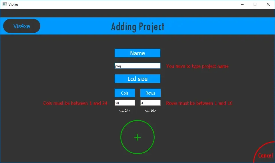 Tworzenie nowego projektu w aplikacji vis4xe